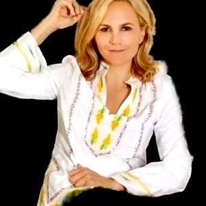 🏷️ NWT Tory Burch Ribbon Embellished Tunic in White Size 4